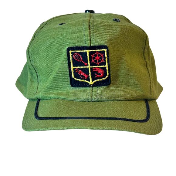Vintage Snap-A-Tab Green Tennis Club Ships Wheel Golf Clubs Patch Hat Snapback - Picture 1 of 9